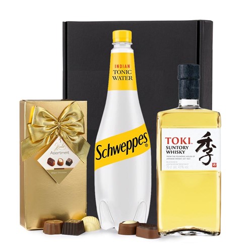 Toki Suntory Blended Whisky 70cl with Schweppes Tonic & Chocolates Gift Box | Spirit Mixer Set